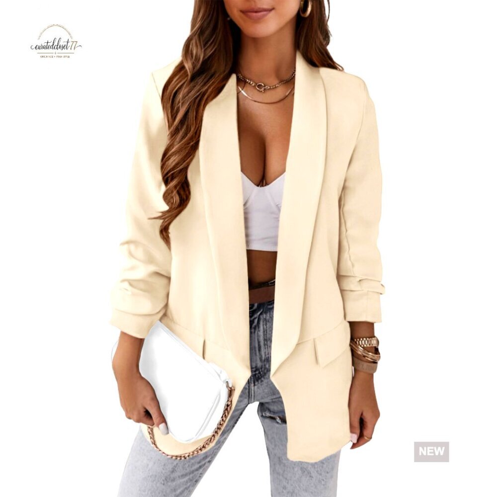 Oversized Blazer Shawl Collar Open Front Business Casual Lightweight Polyester
